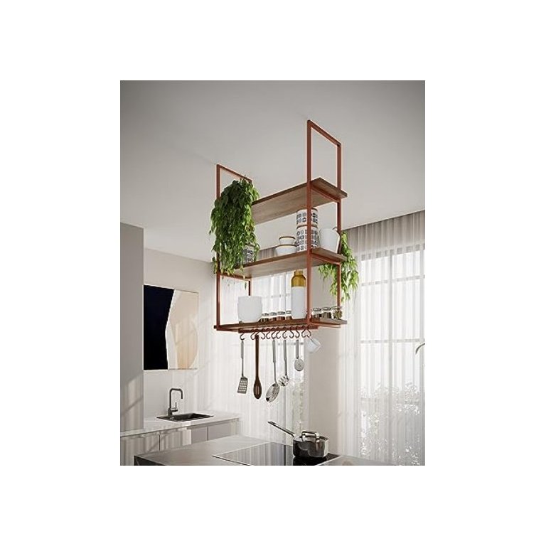 NICHO DE TETO PARA COZINHA 95 CM COBRE COM PRATELEIRA IMBUIA