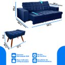 Ver imagem 3 de Sofá 4 Lugares Itália Plus 2,25m Retrátil, Reclinável, com 2 Puffs Pés Palito, Azul
