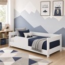 Ver imagem 1 de Cama Montessoriana Infantil Menino com Grade de Proteção para Transição - Branco