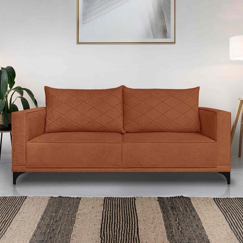 Sofá Living 2 Lugares com Pés de Ferro Almofadas Soltas 200cm Neso Bouclê Terracota G63 - Gran Belo