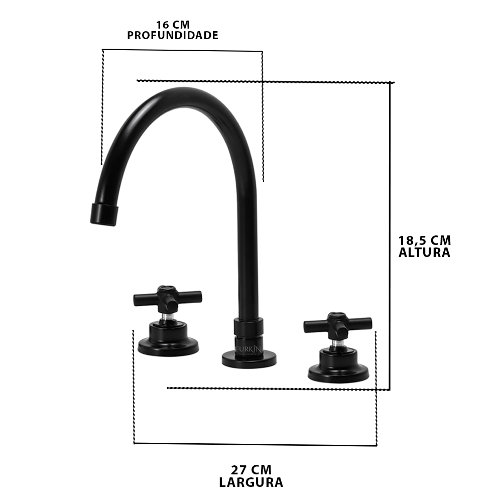 Torneira Misturador Banheiro Lavatório Luxo Preto Metal C62 - 6