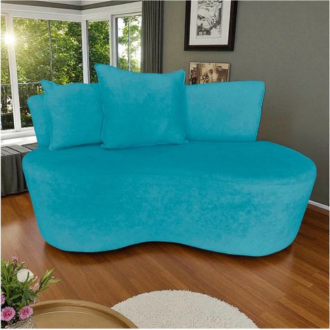 Namoradeira Sofá 2 Lugares Yara Orgânica Suede Azul Turquesa