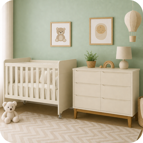 Quarto de Bebê Berço Evolution 4 em 1 - Cômoda 6 Gts Areia