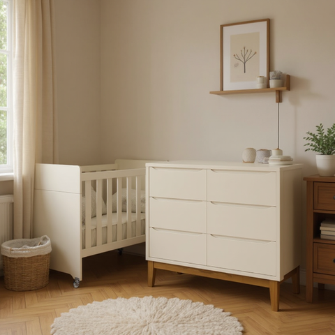 Quarto de Bebê Berço Evolution 4 em 1 - Cômoda 6 Gts Areia