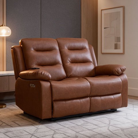 Poltrona Reclinável Elétrica 2 Lugares Cinema com Massagem Montelli L07 Couríssimo Marrom - Lyam Dec