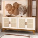 Ver imagem 3 de Balcão Buffet Aparador Retrô 4 Portas Rattan Andorra Madeirado / Off White Edn