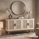 Ver imagem 3 de Balcão Buffet Aparador Retrô 4 Portas Rattan Andorra Madeirado / Off White Edn