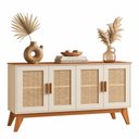 Ver imagem 1 de Balcão Buffet Aparador Retrô 4 Portas Rattan Andorra Madeirado / Off White Edn