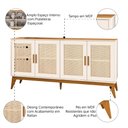 Ver imagem 6 de Balcão Buffet Aparador Retrô 4 Portas Rattan Andorra Madeirado / Off White Edn