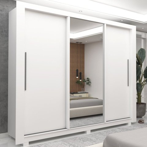 Guarda-Roupa Casal 3 Portas com 2 Gavetas com 1 Porta Espelho com Pés 100% MDF Roma