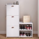 Ver imagem 3 de Sapateira Vertical 3 Gavetas Banco Prateleira Sapatos Gancho Bolsa Hall Entrada Quarto Branco