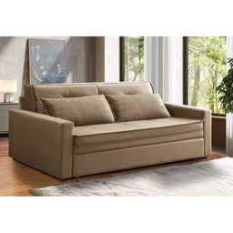 Sofá Cama Retrátil 2 Lugares 162cm Cancún Tecido Veludo Bege iSofa - 2
