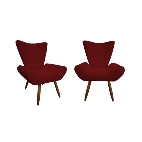 Kit 2 Poltronas Decorativa Emilia Suede Marsala Pés Madeira Ms Decor