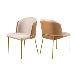 Conjunto 2 Cadeiras de Jantar Aurora Metal Dourado e Linho Cru