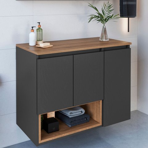 Gabinete de Banheiro 80cm para Cuba 3 Portas Taos Mel/grafite F10 - Mpozenato