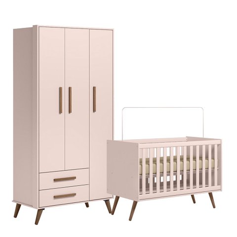 Quarto de Bebê Qencanto com Roupeiro e Berço Qmovi Rosa
