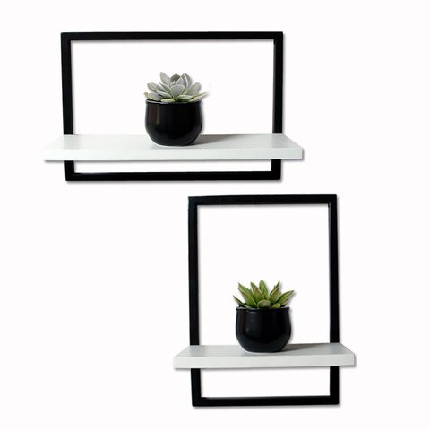 Kit 2 Prateleira Quadro Retangular Horizontal Vertical 40x28 com Base Branca