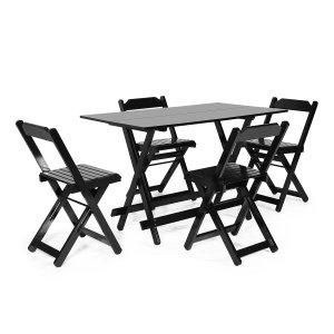 Conjunto Dobrável 120 X 70 com 4 Cadeiras Cor Preto Móveis Britz
