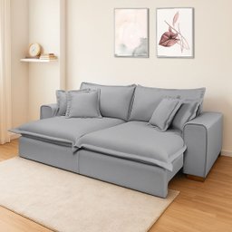 Sofá Retrátil Reclinável Molas Ensacadas no Assento Premium Tecido Linho Cinza Claro 2,50m - 1