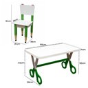 Ver imagem 2 de Kit 2 Cadeiras Mesa Infantil Tesoura Verde Tampo Branco Retangular Base Temática para Estudos e Dese