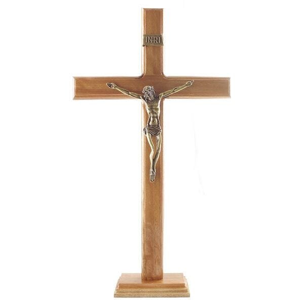 Crucifixo Madeira para parede ou mesa 40cm