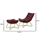 Ver imagem 3 de Poltrona Costela Luxo com Puff Eva Metal Dourado Veludo Bordo