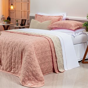 Cobre Leito Casal Queen Bouti Dupla Face Micro Percal 400 Fios 03 Peças - Rosê