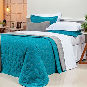 Cobre Leito Queen Bordado Bouti Dupla Face Percal 400 Fios 2,60m X 2,40m 03 Peças - Verde