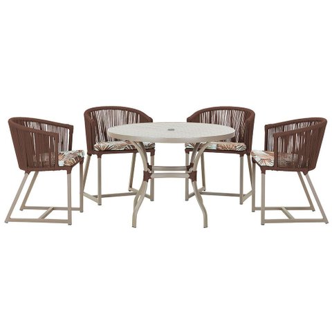 Mesa com 4 Cadeiras de Jantar Roma 100cm e Noronha em Aluminío Fendi Corda Nautica Estofado 6 Trama