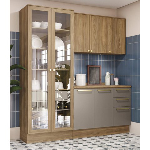 Armário de Cozinha Modulada Completa Reta 4 Peças 2,00m 227 Botanic Kappesberg