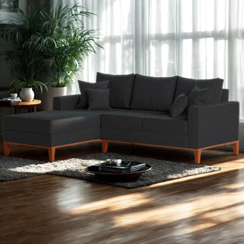 Sofá 3 Lugares Beny com Chaise Esquerdo Linho Grafite