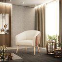 Ver imagem 2 de Cadeira Poltrona Stella Corano Nozes com Linho Bege A19 Pés Palito Natural - D'rossi