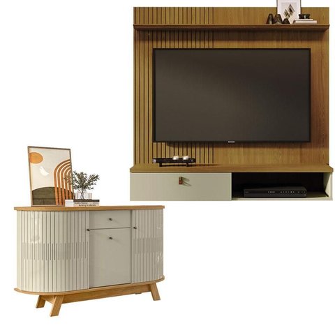 Estante Home Theater Suspenso Íris com Aparador para Sala Buffet Monza Cumaru Opala - Madetec