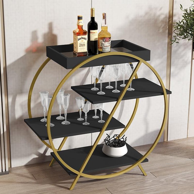 Aparador Barzinho Jb 4009 com Pés de Ferro Preto/dourado - Bechara