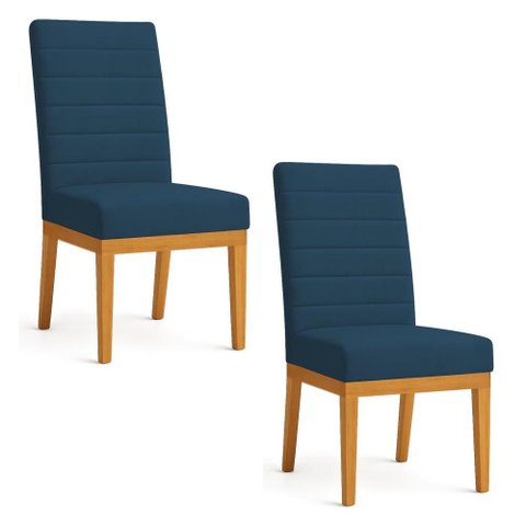 Kit 2 Cadeiras de Jantar Solana Suede Azul Marinho Base de Madeira - Pallazio