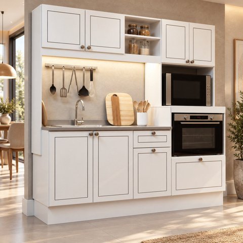 Cozinha Isis Americana Compacta com LED Incluso e Espaço Forno e Microondas Branca