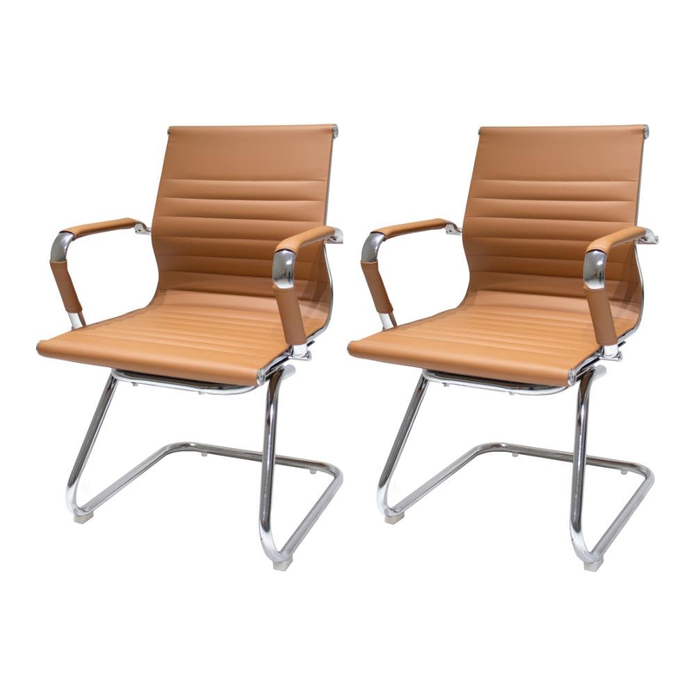 Kit 2 Cadeiras de Escritório Diretor Fixas Stripes Caramelo - 1