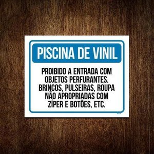 Placa Piscina Vinil Proibido Objetos Perfurantes 36X46