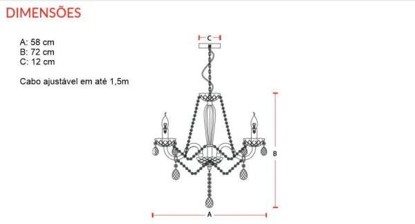 Lustre Candelabro Transparente Baronesa 5 Lâmpadas Avant E14 - 4