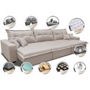 Ver imagem 3 de Sofá Retrátil e Reclinável 3.52m com Molas Ensacadas Cama inBox Prime Tecido Linho Bege Claro