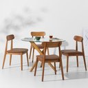 Ver imagem 1 de Conjunto Mesa de Jantar Thai Redonda Vidro Incolor - 1,10m + 4 Cadeiras Nord Encosto Madeira PU - Co