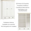 Ver imagem 3 de Guarda Roupa 3p 2g Madeira Maciça 136 Cm 9104 Branco Freijo Milani Store