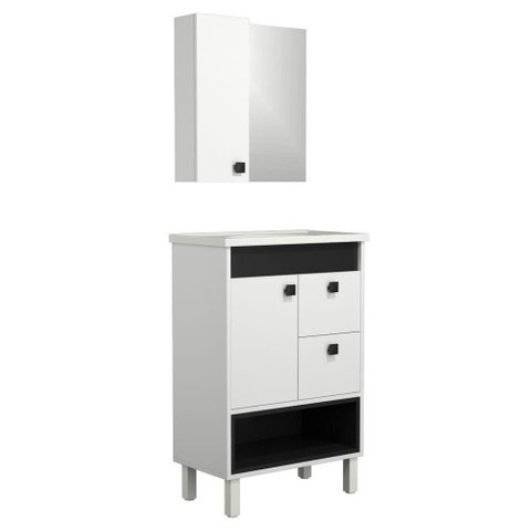 Conjunto Gabinete de Banheiro Istambul 1 Porta 1 Prateleira MDF - MDP 15mm 60cm Branco com Preto