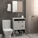 Ver imagem 2 de Conjunto Gabinete de Banheiro Istambul 1 Porta 1 Prateleira MDF - MDP 15mm 60cm Branco com Preto