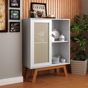 Ver imagem 1 de Balcão Alto Aparador Buffet Rattan Pés em Madeira Branco