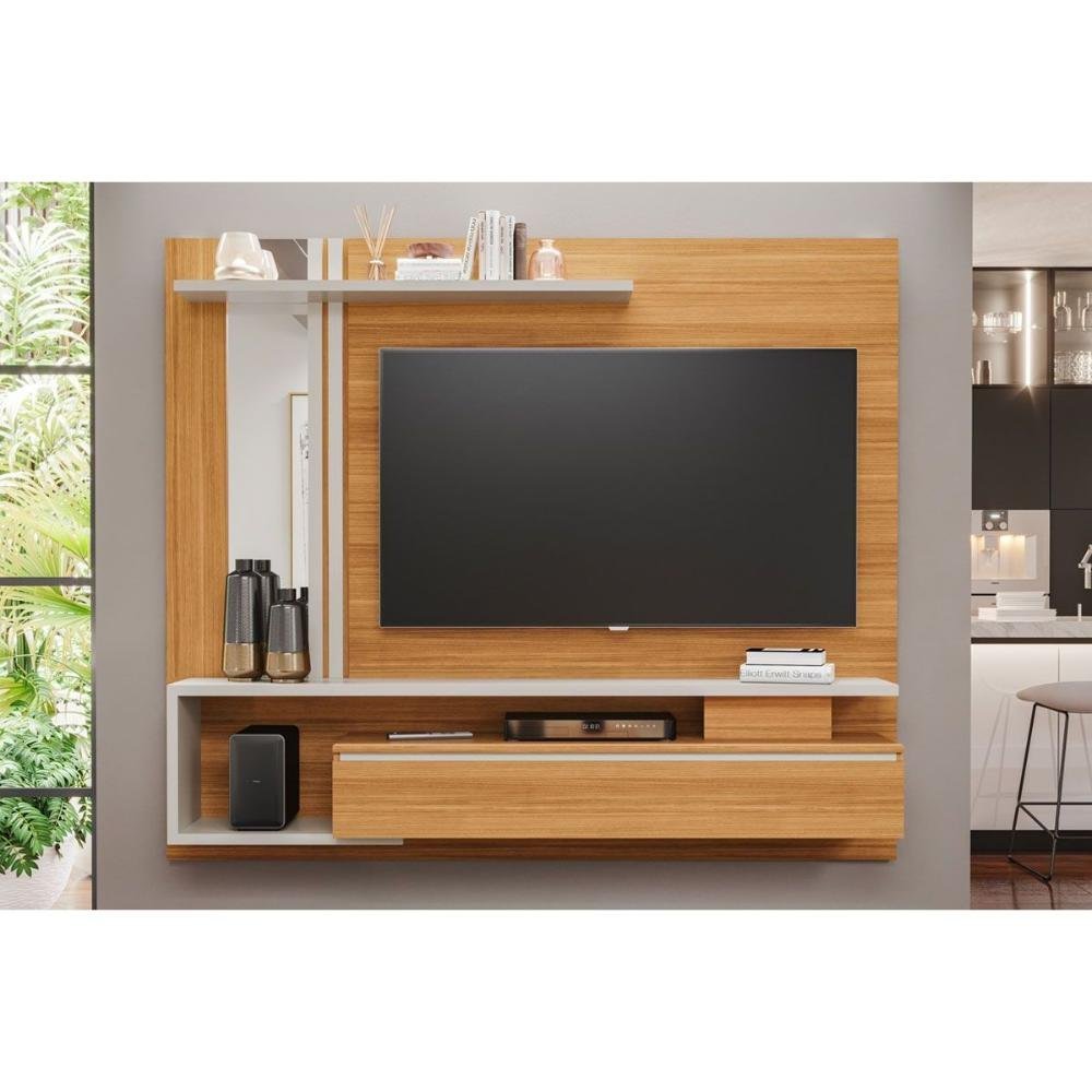 Home P/tv até 60 Polegadas Treviso C/ Prateleira e Nicho 180x153cm Nature/off White - Permóbili