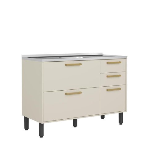 Balcão Bossa Nova 3 Portas 2 Gavetas MDP 120cm Bege Bertolini