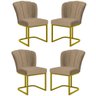 Kit 4 Cadeira Poltrona Flor Pés Metal Dourado Mesa Jantar Cozinha Cor:capuccino - 1