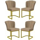 Ver imagem 1 de Kit 4 Cadeira Poltrona Flor Pés Metal Dourado Mesa Jantar Cozinha Cor:capuccino