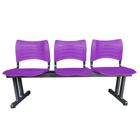 Longarina 3 Assentos Iso Secretaria Coluna Dupla para Recepção Auditório e Clinicas Coloridas:roxo
